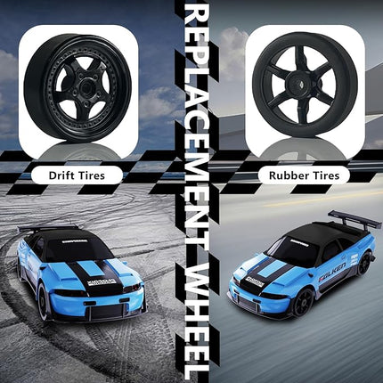 Remote Control Car RC Drift Car 2.4GHz 1:24 4WD 15KM/H High Speed Racing Sport Car with LED Lights Drifting Tire Racing Sport Toy for Adults Boys Girls Kids Gift 2Pcs Rechargeable Batteries