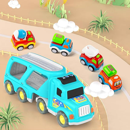 Veslier Toy Trucks Car for 1 2 3 4 5 Year Old Toddlers Boys Girls,Trucks Toys 5 in 1 Construction Vehicles Toys for Kids Boys Girls,Car Trucks Toys with Light Sound,Christmas Birthday Gifts.