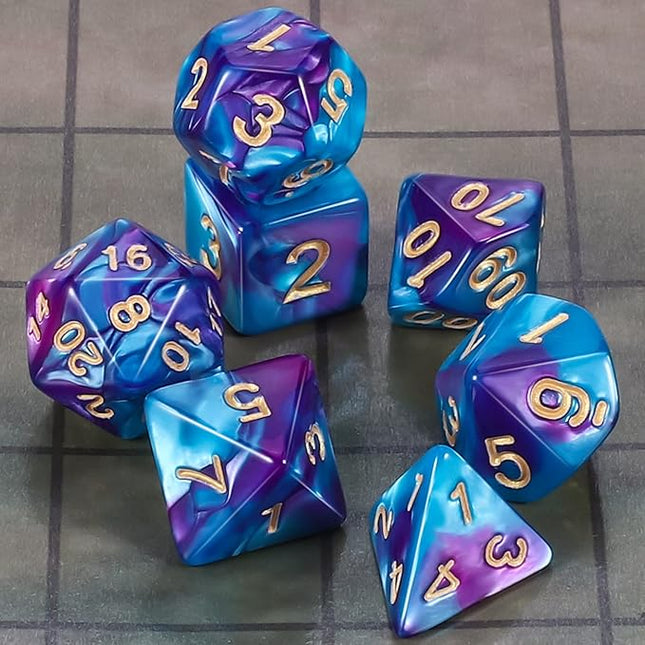 CiaraQ DND Polyhedral Dice Set for Dungeons and Dragons RPG MTG Role Playing Table Games-with 1 Dice Pouch (Blue & Purple)