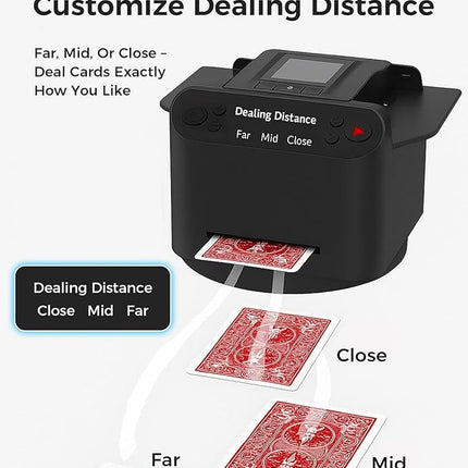 2-in-1 Automatic Card Shuffler and Dealer, 360/180 Card-Flow Modes, Supports 2 Decks, 12 Players, with 4 Wireless Draw Remotes, for UNO, Poker, Phase 10 (Black)