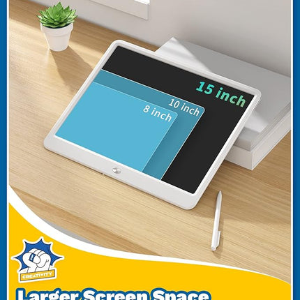 TEKFUN Easter Gifts for Kids, 15inch LCD Writing Tablet Drawing Board, Teen Girl Boy Gifts Age 8 and Up, Birthday Gifts for All Age Groups, Erasable Writing Tablet for Business Meeting (White)