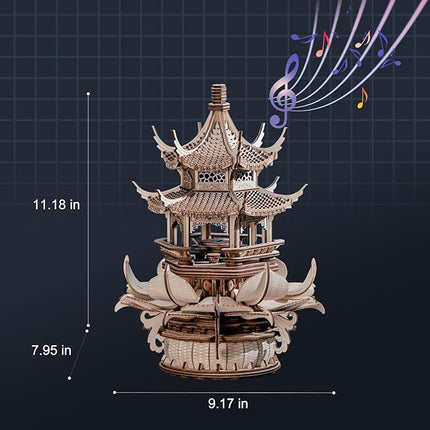 3D Puzzles for Adults, Wooden 3D Puzzle Model Lotus Pavilion Music Box Toys Building Kits, DIY Wood Crafts Cool Toy Hobbies for Men Women, Creative Assembly Gifts