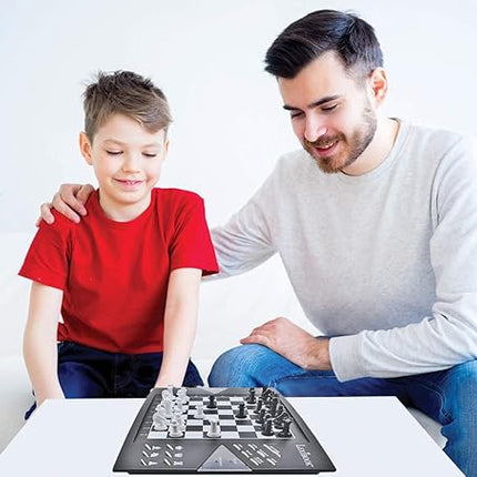 Lexibook Chessman® Elite Interactive Electronic Chess Game +, 64 Levels of Difficulty, LEDs, Family Child Board Game, Black/White, CG1300US