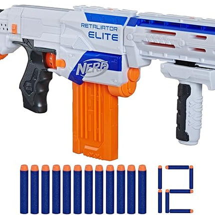 NERF N-Strike Elite Retaliator Blaster, Stock, Grip, Barrel, 12-Clip, 12 Darts, Outdoor Toys for Kids 8+ (Amazon Exclusive)