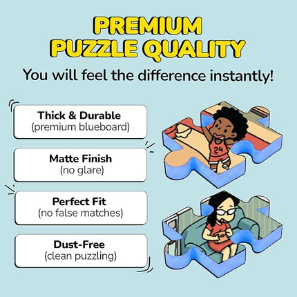 Odd Pieces Jigsaw Puzzles 1000 Pieces - Magic Mystery Story Secret Ending Puzzle - Perfect Game Night for Adults & Kids - Cat Dog Cartoon Theme (Snack Attack)