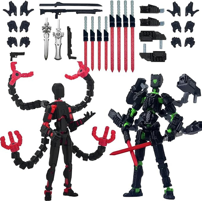 2PCS T13 Action Figure Already Assembled, 3D Printed Multi-Jointed Movable Robot 13 Action Figures Desktop Decorations for Game Lovers Toy, for Collectors Desktop Decorations (Black Red Green)