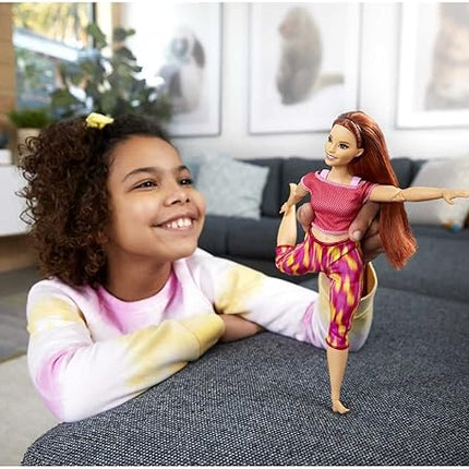 Barbie Made to Move Doll, Curvy, with 22 Flexible Joints & Long Straight Red Hair Wearing Athleisure-wear for Kids 3 to 7 Years Old