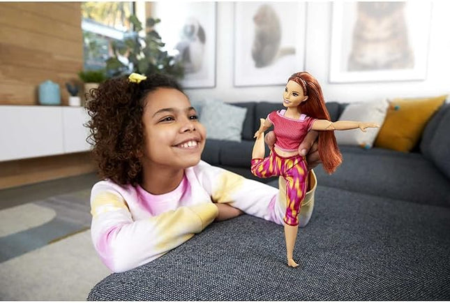 Barbie Made to Move Doll, Curvy, with 22 Flexible Joints & Long Straight Red Hair Wearing Athleisure-wear for Kids 3 to 7 Years Old