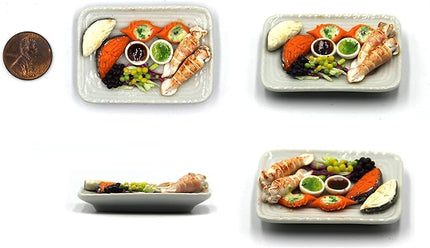 Lovely Mixed 5 Assorted Grilled, Steak, with Appetizer Dish Dollhouse Miniature Food, Tiny Food for Collectibles, Compatible with Barbie Dollhouse and Diorama Scale 1:6, 1/6