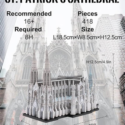 Piececool 3D Metal Puzzles for Adults, St. Patrick's Cathedral Model Kits,New York Cathedral Architecture Building Kits, DIY Hobbies Crafts for Adult Family Time,Home Decor Best Gifts
