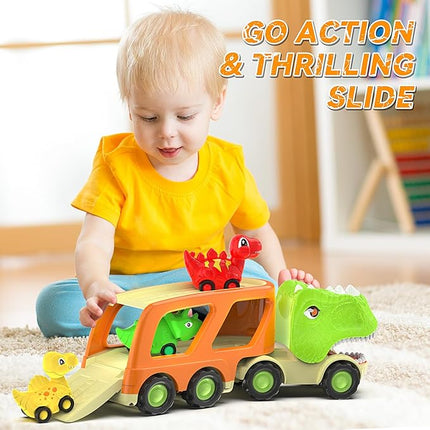 Veslier Dinosaur Toys for Kids 2-4 3-5 with 6 Dinosaur Car Vehicles, Dino Transport Carrier Truck with Music and Roaring Sound Christmas Birthday Gift for 2+ Year Old Boys.