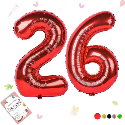 Smlpuame 40 inch Number Balloon 0-9 Red Large Number 26 Balloons,Digital Balloons for Birthday Party Celebration Decorations Supplies, Helium Foil Number Balloons for Wedding Anniversary