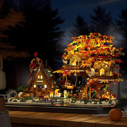 Flowers Wood Frame Cabin Building Blocks Set, Cherry Blossom Bonsai Treehouse Architecture Micro Mini Block Kits Gift for Adults and Kids（2151 Pieces）