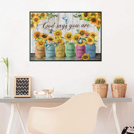Christian Wooden Jigsaw Puzzle 1000 Pieces for Adults - Challenging Inspirational Sunflower & Scripture, God Says You are Religious Gift, Faith-Based Home Decor