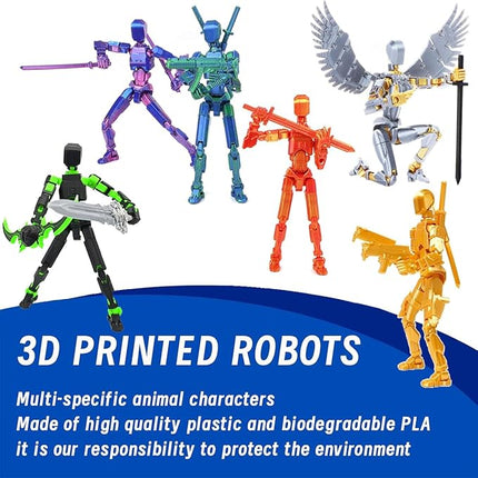 T13 3D Action Figure Set (Assembly Completed), 3D Printed Multi-Jointed, Titan 13 Action Figures, Multi-Articular Lucky Mobile Robot Nova T-13,Desktop Decorations for Game Lovers Toys (Purple/Green)