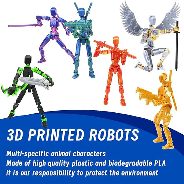 T13 3D Action Figure Set (Assembly Completed), 3D Printed Multi-Jointed, Titan 13 Action Figures, Multi-Articular Lucky Mobile Robot Nova T-13,Desktop Decorations for Game Lovers Toys (Purple/Green)