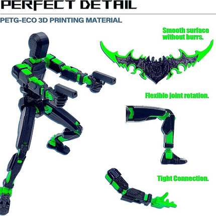 T13 (Assembly Completed) Action Figure Set, 3D Printed Toys Robo 13 Dummy 13 Titan 13 Nova 13 Stick Titan (Black + Green)