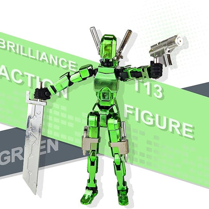 Assembly Completed T13 3D Printed Action Figures,Dummy 13 Robot 13 Movable N13 Action Figure, Lucky 13 Gift for Collectors Desktop Decorations for Game Lovers Toy(Metallic Green)