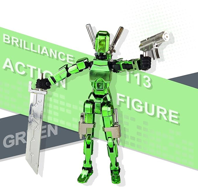Assembly Completed T13 3D Printed Action Figures,Dummy 13 Robot 13 Movable N13 Action Figure, Lucky 13 Gift for Collectors Desktop Decorations for Game Lovers Toy(Metallic Green)
