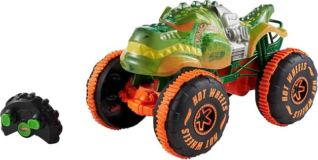 Hot Wheels Monster Trucks Remote-Control Toy Vehicle, 1:15 Scale Rageasaur RC with Grip Action Tires for Off-Roading & Wheelie Stunting