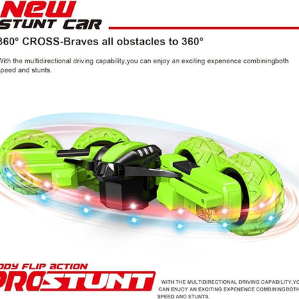 Threeking RC Stunt Car Remote Control Cars with Lights Rotating Double-Sided Driving Indoor Outdoor Toys Gifts Presents for 6 7 8 9 10 11 12 Year Old Kids Boys Girls