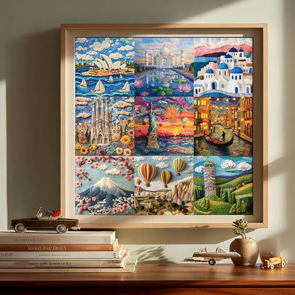 Bgraamiens 1000 Piece Jigsaw Puzzles for Adults – World Travel Landmarks Puzzle – Felt Style Cultural Icons from Around The Globe – Premium Relaxing Gift with Global Architecture