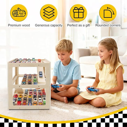 Display Case for Hot Wheels Garage & Matchbox Cars, 1/64 Scale Diecast Toy Car Garage, Storage Case for Hot Wheels, Parking Garage Diorama Toy Car Parking Car Ramp