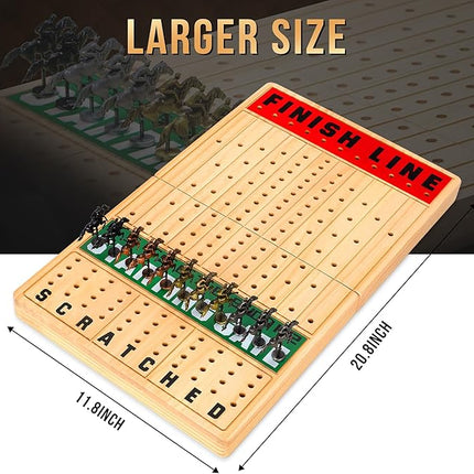 Large 21 Inches Horse Race Board Game, Horse Racing Games with Cards and Dice & 11 Luxury Metal Horses, Thickened Wood Chessboard, Classic Wooden Table Top Board Games for Adults and Family