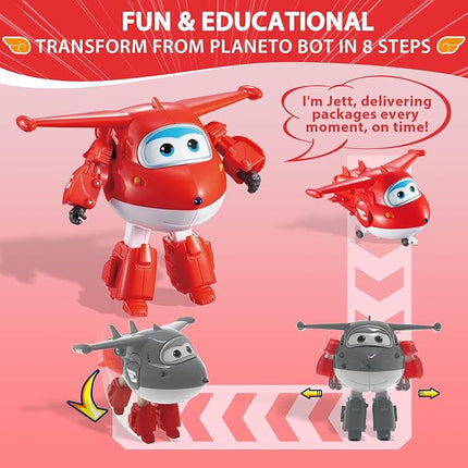 Super Wings Transformable Toys, 5 in Jett Airplane Transforming Figures Toys, 2 in 1 Mode Rescue Bots Action Figure Toys for 3-5 Year Old Boys Girls, Fun Plane Toys for Toddlers Kids Age 3 4 5 6 7