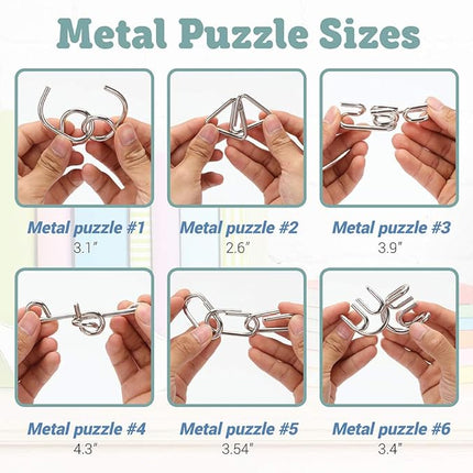 LESONG Brain Teasers Metal and Wooden Puzzles for Kids and Adults 9 Pack, Mind, IQ, and Logic Test and Handheld Disentanglement Games, 3D Coil Cast Wire Chain and Durable Wood Educational Toys