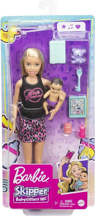 Barbie Skipper Babysitters Inc Set with Blonde Doll in 'Girl Power' Top, Baby Doll & 4 Accessories