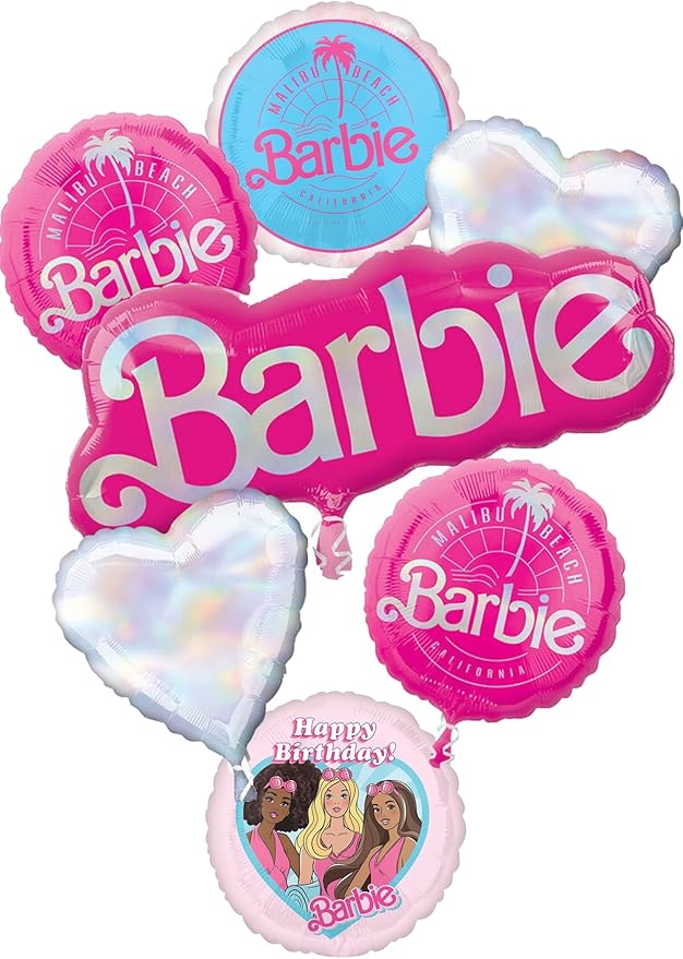 Barbie's Birthday Party Supplies 7pc Foil Balloon Bouquet Decorations