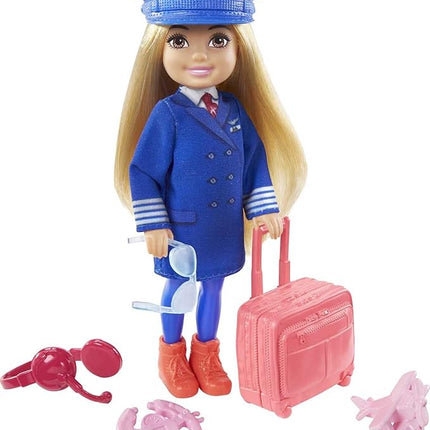 Barbie Chelsea Can Be Playset with Blonde Chelsea Pilot Doll (6-in), Luggage, Headset, Cockpit Wheel, Mini Plane, Glasses, Great Gift for Ages 3 Years Old & Up