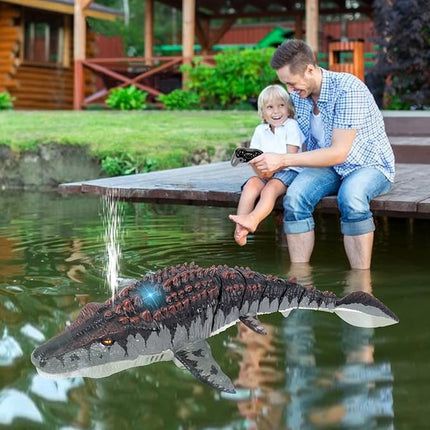 Mosasaurus Dinosaur Toys, Upgrade Remote Control Water Toy, Pool Toys for Kids Ages 4-8, RC Dino with Light and Spray Water for Swimming Bath Lake Ocean Christmas Birthday Gift