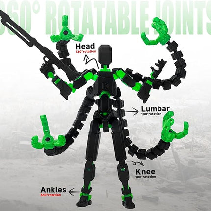 Already Assembled T13 Action Figure Accessories,T13 Multi-Jointed Movable,for Collectors Desktop Decorations t-13 Movability 3D Printed Toys (Black Green)