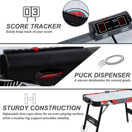 Foldable Air Hockey Table, 48" Indoor Air Hockey Arcade Table Gaming Set with 2 Pucks, 2 Pushers, Electronic Score Systems for Adults and Kids, Home Game Room, Family Recreation