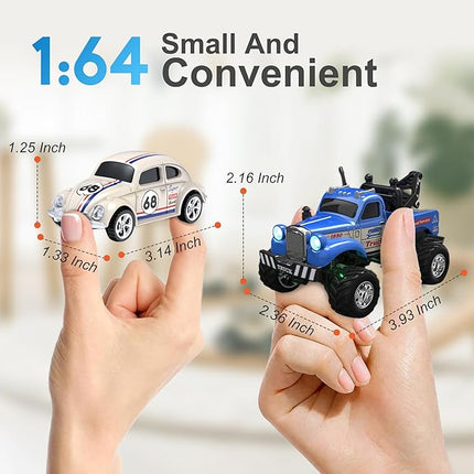 MOONTOY 1:64 Scale Mini Alloy Truck RC Car with LED Lights, 2.4Ghz Remote and App Control Toy Car, 3-Speed Adjustment Pocket Toy Car for Kids 4-8 Years and Adults (Red)
