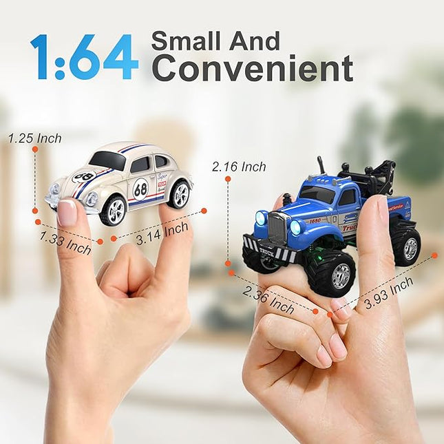 MOONTOY 1:64 Scale Mini Alloy Truck RC Car with LED Lights, 2.4Ghz Remote and App Control Toy Car, 3-Speed Adjustment Pocket Toy Car for Kids 4-8 Years and Adults (Black)