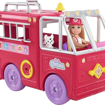 Barbie Chelsea Can Be Doll & Toy Fire Truck Playset with Blonde Small Doll, 2 Pets & 15+ Acessories, Open for Fire Station