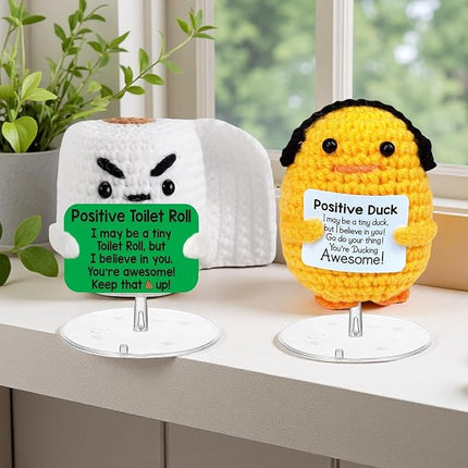 Inspirational Birthday Gifts for Women - Handmade Positive Emotional Uplifting Support Small Funny Cute Crochet Duck Paper Towel Pickle for Her Him Men Friends Coworkers Colleges Graduation