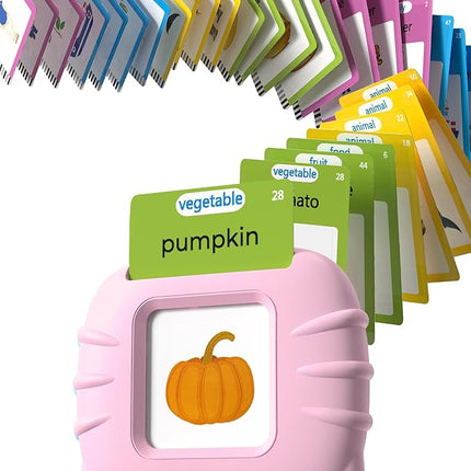 Talking Flash Cards for Toddlers 1 2 3 4 Year Olds, Montessori Language Learning with 224 Words, Pocket Speech Therapy and Autism Playthings, Children's Sensory Educational Device, Pink