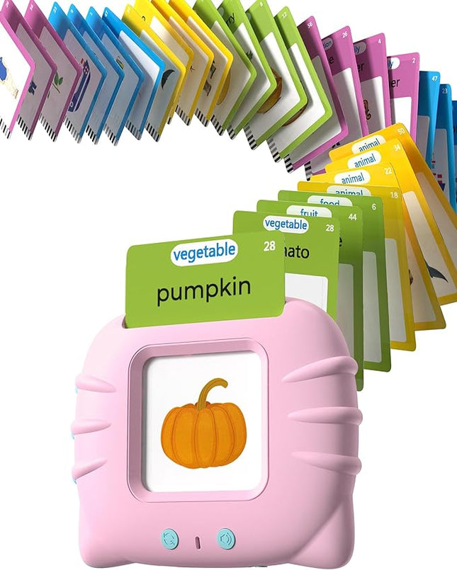 Talking Flash Cards for Toddlers 1 2 3 4 Year Olds, Montessori Language Learning with 224 Words, Pocket Speech Therapy and Autism Playthings, Children's Sensory Educational Device, Pink