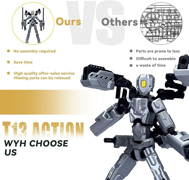 (Assembly Completed) 8 inch T13 Action Figure Set,T 13 Action Figure Multi-Articular Mobile Robot Nova T-13,Desktop Decorations for Game Lovers Toys (Gray)