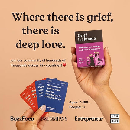 Grief is Human (Pet Edition) | Family & Friends Conversation Cards for Grieving | 70 Reflection Cards to Help You Process The Journey of Losing a Beloved Pet | Therapy for Adults | 1+ Players