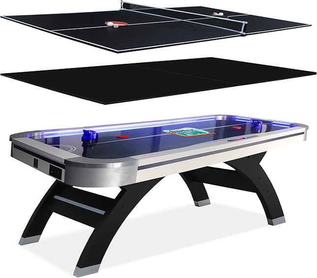 Freetime Fun Air Hockey Table 7 ft Game Table for Adults Light Up - Full Size Arcade Air Powered Indoor LED Hockey Table for Game Room