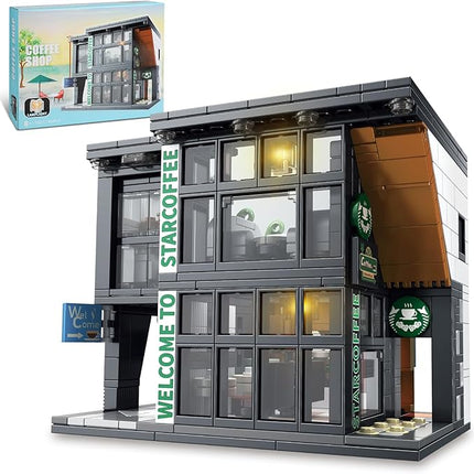 City Coffee House Architecture Building Blocks Set for Adults, Street View Modern Cafe Shop Building Construction Toy with Light, Christmas Birthday Gift for Kids Boys Girls 6-12 (581 PCS)