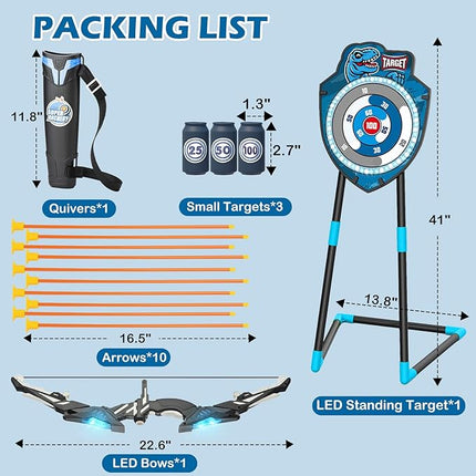 Kids LED Standing Archery Set with Bow & Arrows – Outdoor Sports Toy Gift for Boys & Girls Ages 4-12, Safe & Fun Target Practice Game, Blue