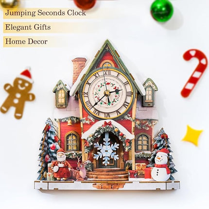 3D Wooden Puzzles for Adults Christmas House Clock - Wall ‌‌Clock Puzzle Xmas Room Model Building Kit Creative Art Craft Gift Home Decor for DIY Enthusiasts, Brain Teaser Building Set Birthday Gifts