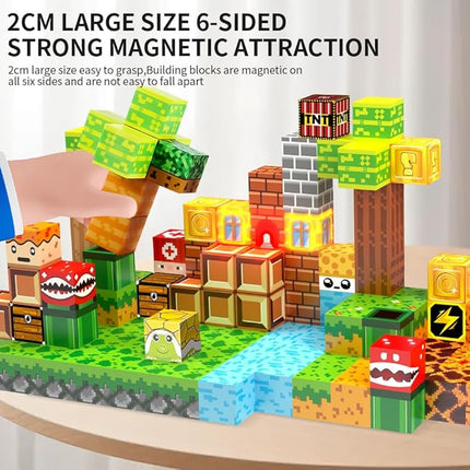 137 Pieces 0.8in Magnetic Blocks - Building Cubes Adventure Game Set, Building Blocks STEM Sensory Creative Toys Games for Kids Boys & Girls