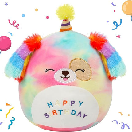 Easfan 8’’ Rainbow Birthday Dog Plush Pillow Soft Puppy Plush Toy Cute Dog Stuffed Animal Birthday Gifts for Kids Toddlers